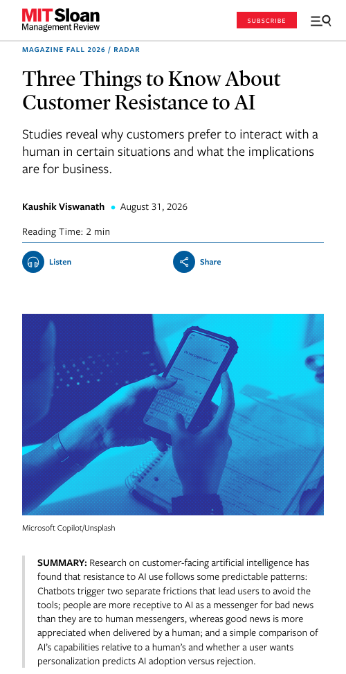 Customer resistance to AI